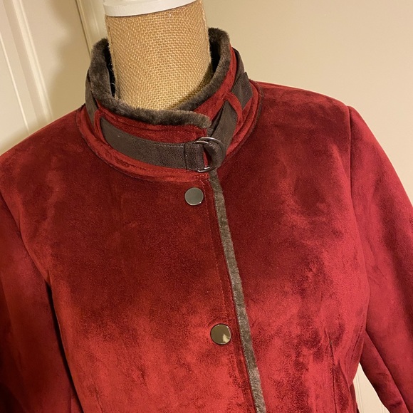 123 Paris Faux Fur/Suede Coat Burgundy 42/L - Picture 8 of 16